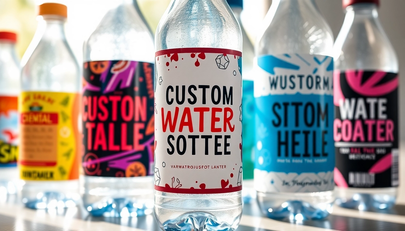 Showcase eye-catching custom water bottle labels with waterproof designs for branding and events, emphasizing durability and personalization for user engagement.