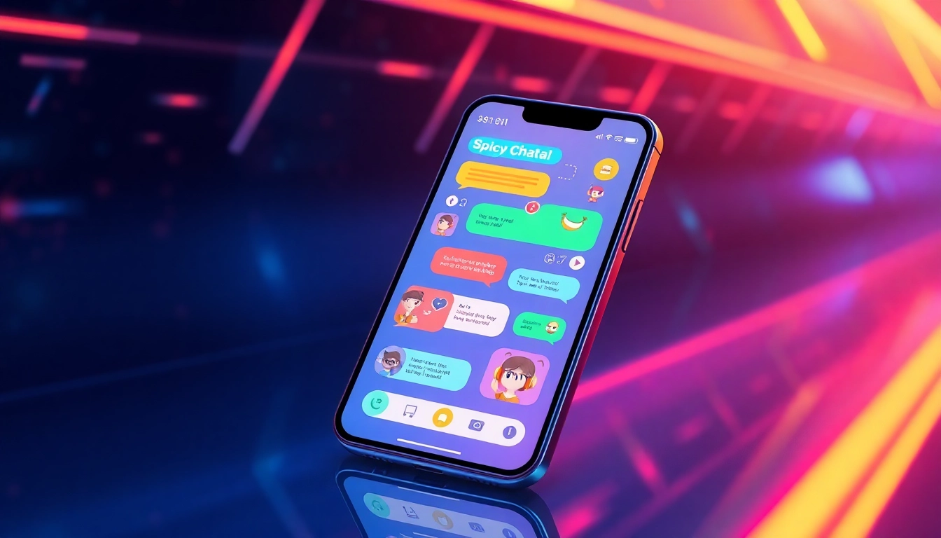 Engaging spicychatai interface with colorful chat bubbles and lively AI characters showcasing realistic interaction