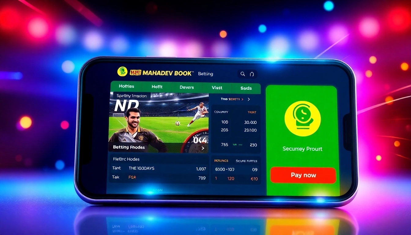 Mahadev Book betting platform on mobile device demonstrating real-time sports betting with secure transactions and vibrant interface for Indian users.