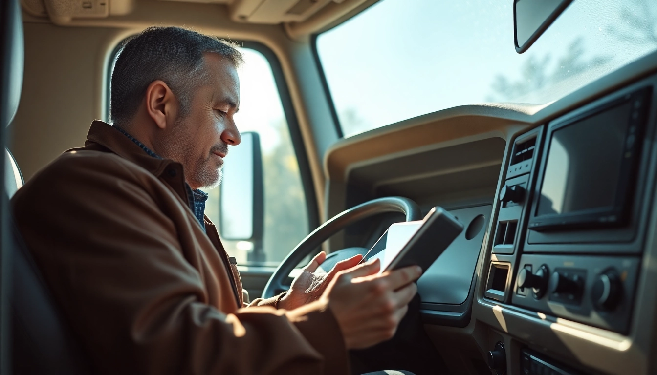 Professional trucker reviews of trucks and driving experiences displayed on digital devices for
