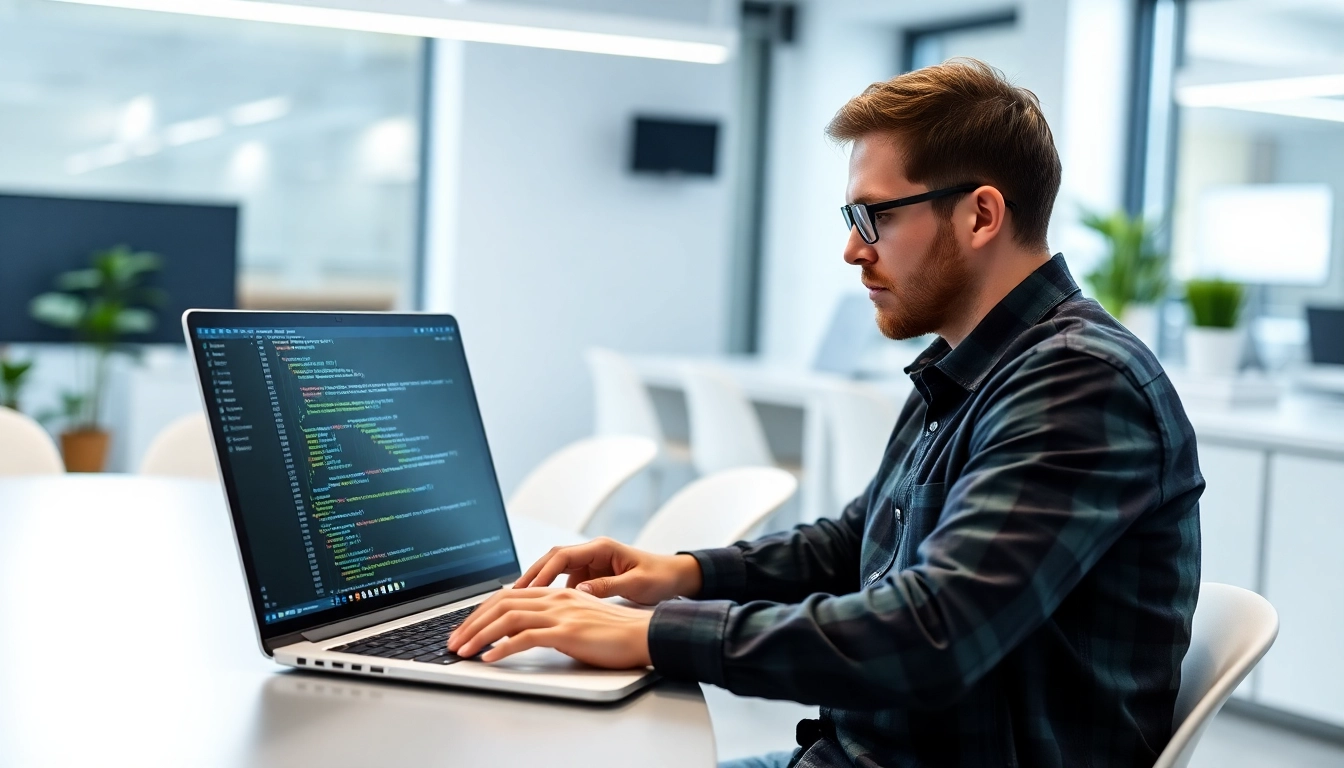Node.js developer collaborating on a project in a modern office environment